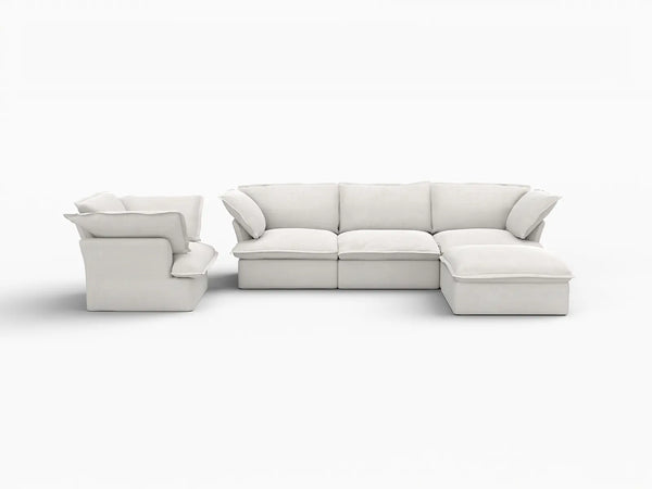 Deluxe Linen Cloud Sectional Sofas Covers | White Linen and Cotton Sofa Cover for 4-Seater with 1-Ottoman
