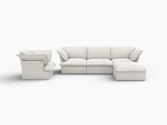 Fundas de sofá seccional Deluxe Linen Cloud | Funda de sofá de lino y algodón blanco para 4 plazas con 1 otomana