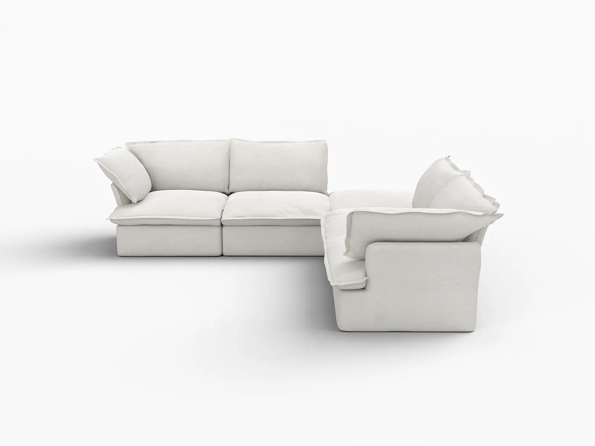 Deluxe Linen Cloud Sectional Sofas Covers | White Linen and Cotton Sofa Cover for 4-Seater with 1-Ottoman