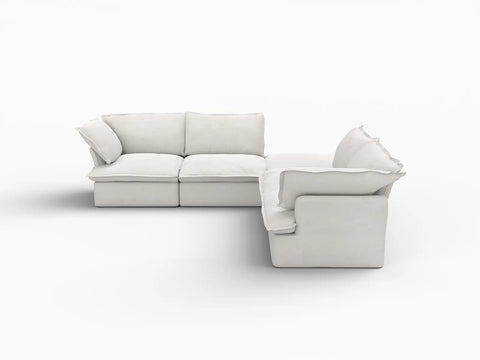 Deluxe Linen Cloud Sectional Sofas Covers | White Linen and Cotton Sofa Cover for 4-Seater with 1-Ottoman