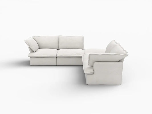 Deluxe Linen Cloud Sectional Sofas Covers | White Linen and Cotton Sofa Cover for 4-Seater with 1-Ottoman