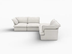 Deluxe Linen Cloud Sectional Sofas Covers | White Linen and Cotton Sofa Cover for 4-Seater with 1-Ottoman