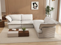 Deluxe Cloud White 4-Seater V-Shaped Sofa with Storage | 5-Piece (includes 1 ottoman), Linen and Cotton Fabric, Washable Covers