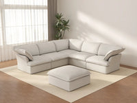Deluxe Cloud White 5-Seater Sofa Set with Storage | 6-Piece (includes 1 ottoman), Linen and Cotton Fabric, Washable Covers