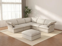 Deluxe Cloud White 5-Seater Sofa Set with Storage | 6-Piece (includes 1 ottoman), Linen and Cotton Fabric, Washable Covers