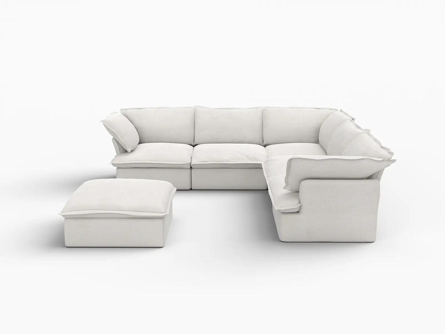 Deluxe Cloud White 5-Seater Sofa Set with Storage | 6-Piece (includes 1 ottoman), Linen and Cotton Fabric, Washable Covers