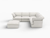 Deluxe Cloud White 5-Seater Sofa Set with Storage | 6-Piece (includes 1 ottoman), Linen and Cotton Fabric, Washable Covers