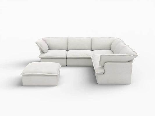Deluxe Linen Cloud Sectional Sofas Covers | White Linen and Cotton Sofa Cover for 5-Seater with 1-Ottoman