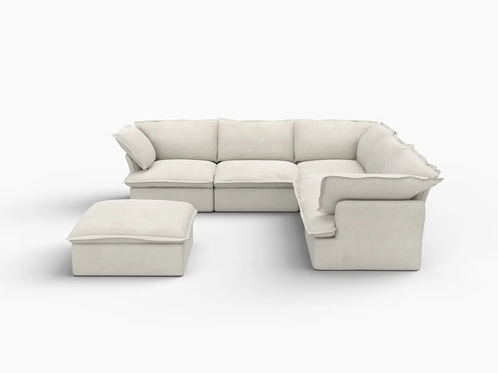 Deluxe Cloud White 5-Seater Sofa Set with Storage | 6-Piece (includes 1 ottoman), Linen and Cotton Fabric, Washable Covers