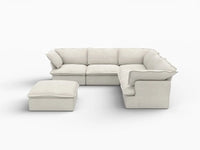 Deluxe Cloud White 5-Seater Sofa Set with Storage | 6-Piece (includes 1 ottoman), Linen and Cotton Fabric, Washable Covers