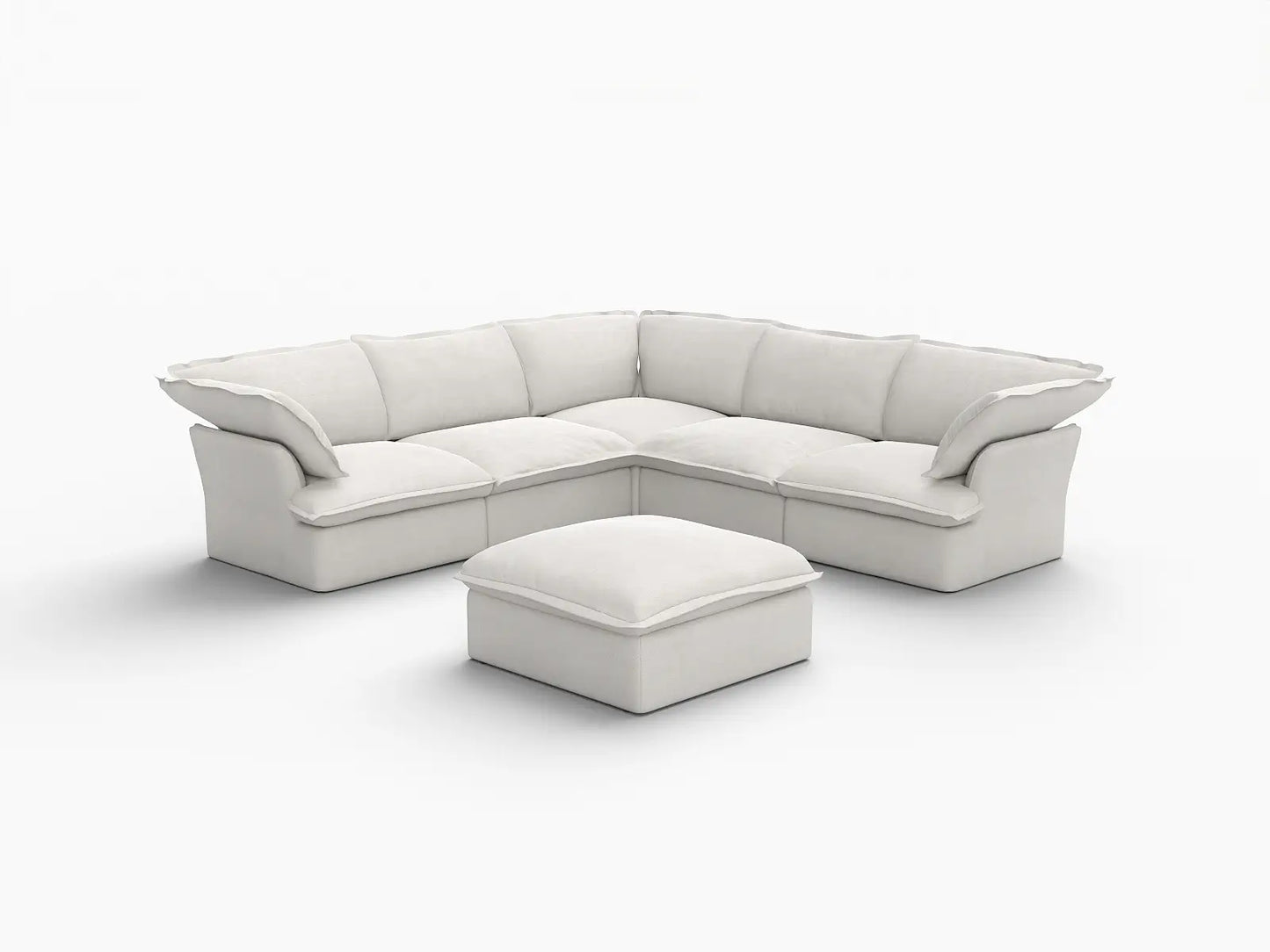 Deluxe Cloud White 5-Seater Sofa Set with Storage | 6-Piece (includes 1 ottoman), Linen and Cotton Fabric, Washable Covers