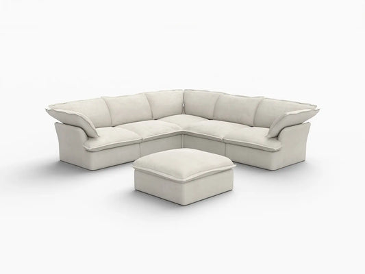 Deluxe Linen Cloud Sectional Sofas Covers | Beige Linen and Cotton Sofa Cover for 5-Seater with 1-Ottoman