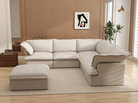 Deluxe Cloud White 5-Seater Sofa Set with Storage | 6-Piece (includes 1 ottoman), Linen and Cotton Fabric, Washable Covers