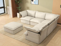 Deluxe Cloud White 5-Seater Sofa Set with Storage | 6-Piece (includes 1 ottoman), Linen and Cotton Fabric, Washable Covers