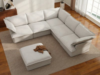 Deluxe Cloud White 5-Seater Sofa Set with Storage | 6-Piece (includes 1 ottoman), Linen and Cotton Fabric, Washable Covers