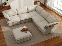 Deluxe Cloud White 5-Seater Sofa Set with Storage | 6-Piece (includes 1 ottoman), Linen and Cotton Fabric, Washable Covers