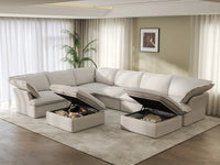 Deluxe Cloud White 6-Seater Sofa with Storage | 8-Piece (includes 2 ottomans), Linen and Cotton Fabric, Washable Covers