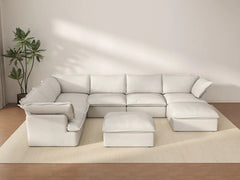 Deluxe Cloud White 6-Seater Sofa with Storage | 8-Piece (includes 2 ottomans), Linen and Cotton Fabric, Washable Covers