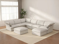 Deluxe Cloud White 6-Seater Sofa with Storage | 8-Piece (includes 2 ottomans), Linen and Cotton Fabric, Washable Covers