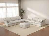 Deluxe Cloud White 6-Seater Sofa with Storage | 8-Piece (includes 2 ottomans), Linen and Cotton Fabric, Washable Covers