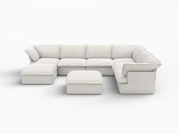 Deluxe Linen Cloud Sectional Sofas Covers | White Linen and Cotton Sofa Cover for 6-Seater with 2-Ottoman