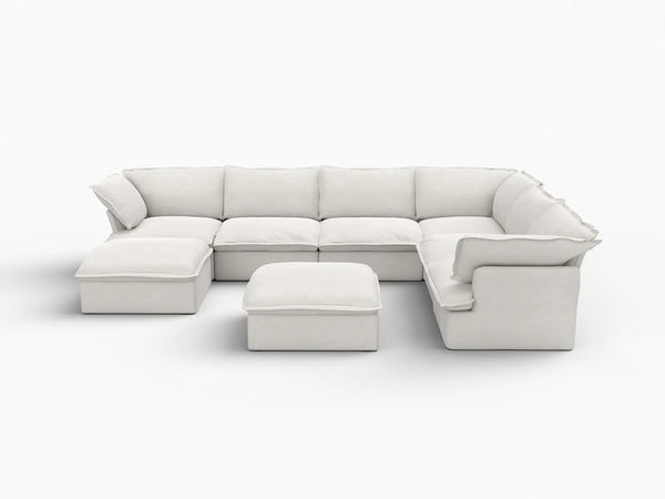 Deluxe Linen Cloud Sectional Sofas Covers | White Linen and Cotton Sofa Cover for 6-Seater with 2-Ottoman