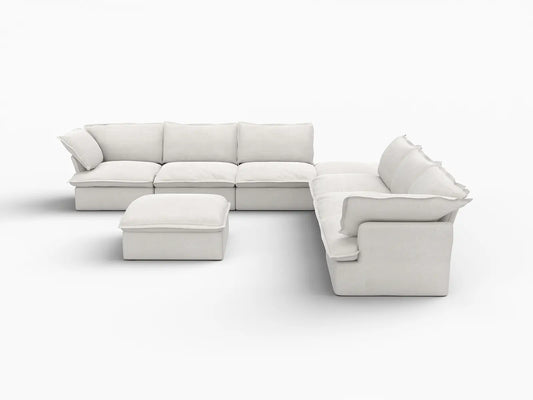 Deluxe Linen Cloud Sectional Sofas Covers | White Linen and Cotton Sofa Cover for 6-Seater with 2-Ottoman
