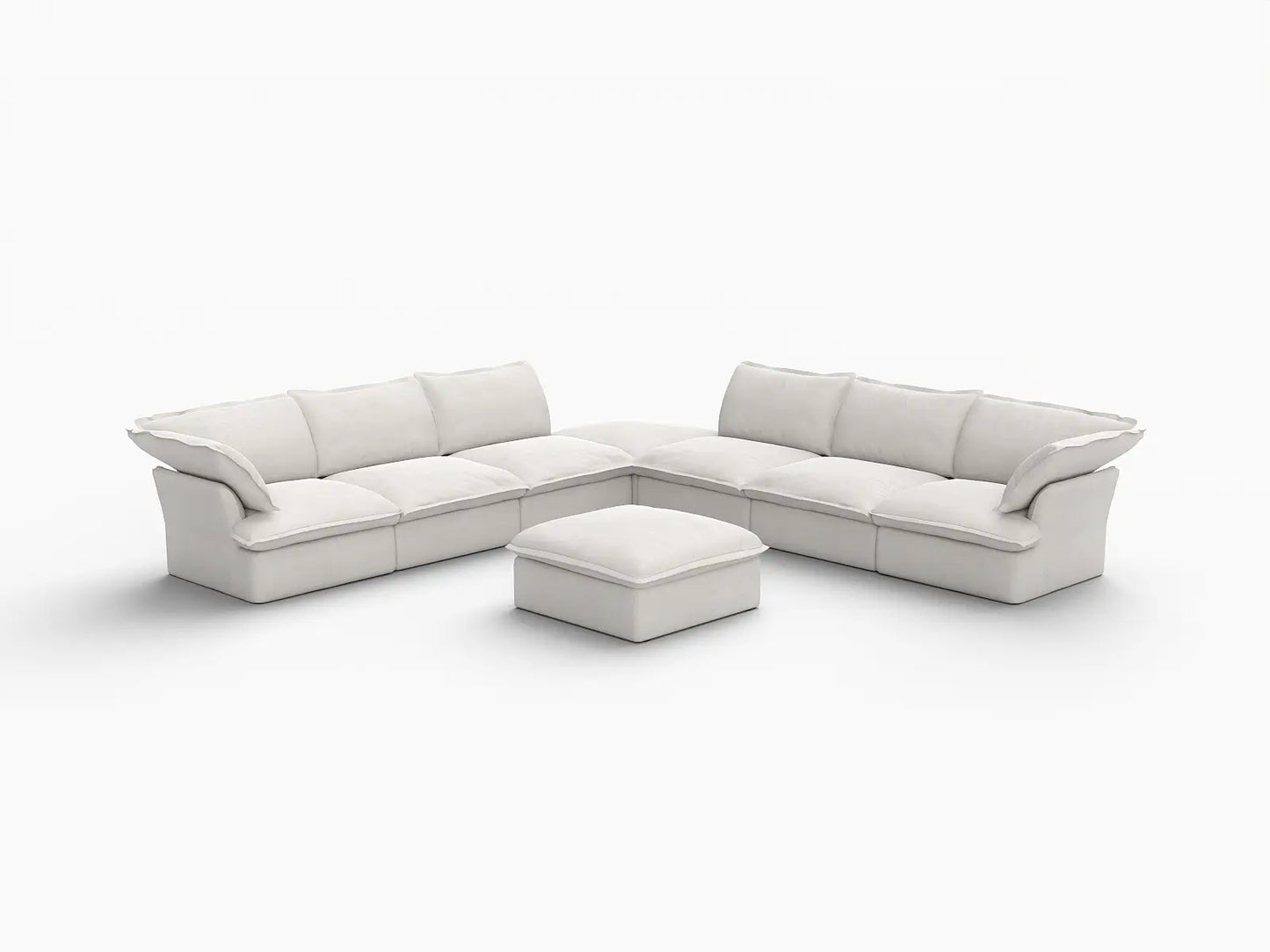 Deluxe Linen Cloud Sectional Sofas Covers | White Linen and Cotton Sofa Cover for 6-Seater with 2-Ottoman