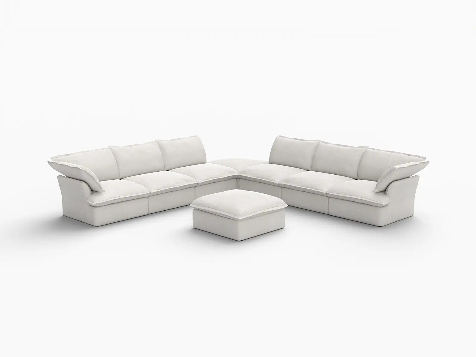 Deluxe Linen Cloud Sectional Sofas Covers | White Linen and Cotton Sofa Cover for 6-Seater with 2-Ottoman
