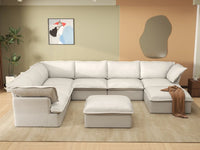 Deluxe Cloud White 6-Seater Sofa with Storage | 8-Piece (includes 2 ottomans), Linen and Cotton Fabric, Washable Covers