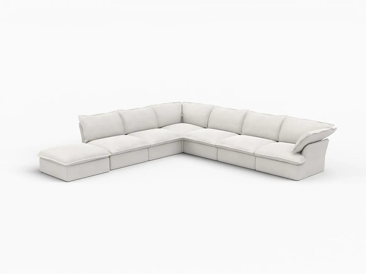 Fundas de sofá seccional Deluxe Linen Cloud | Funda de sofá de lino y algodón blanco para 6 plazas con 1 otomana