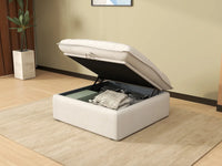 Deluxe Cloud White Storage Ottoman | 1-Piece, Linen and Cotton Fabric, Washable Covers