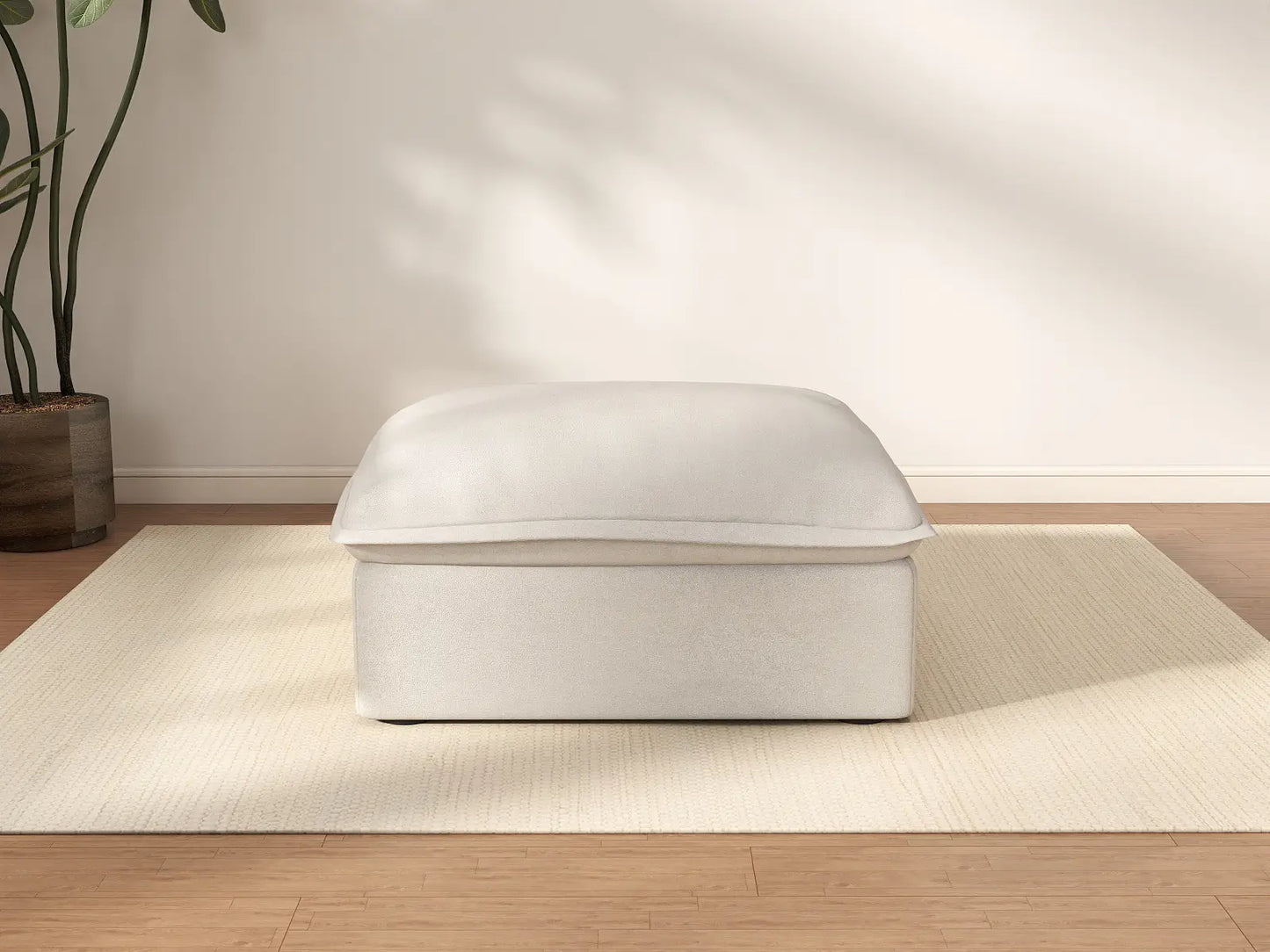Deluxe Cloud White Storage Ottoman | 1-Piece, Linen and Cotton Fabric, Washable Covers