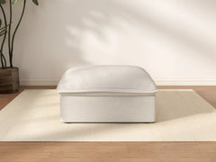 Deluxe Cloud White Storage Ottoman | 1-Piece, Linen and Cotton Fabric, Washable Covers