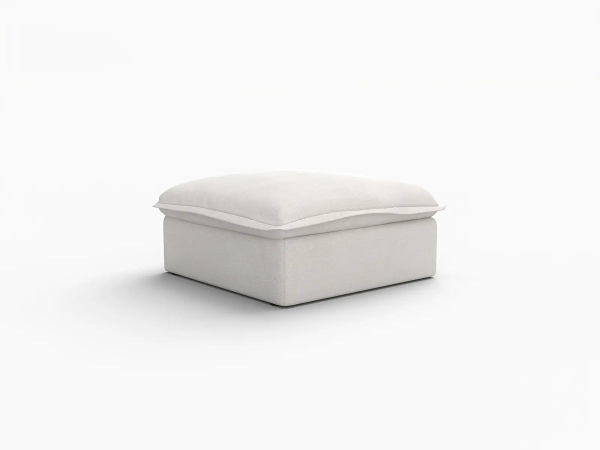 Deluxe Cloud White Storage Ottoman | 1-Piece, Linen and Cotton Fabric, Washable Covers