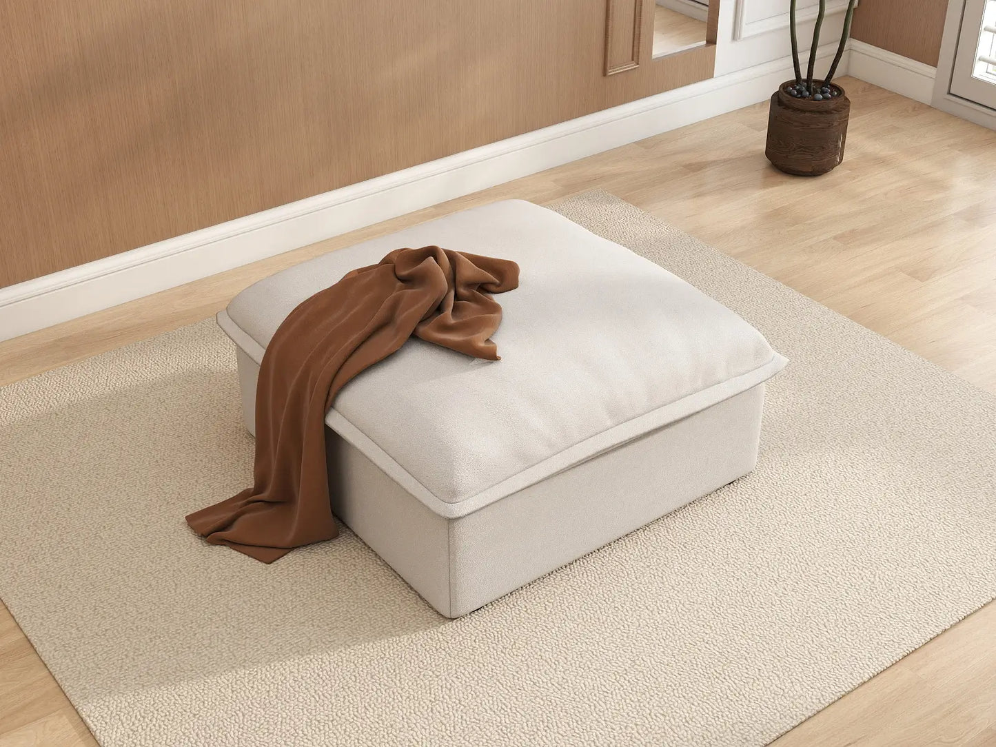 Deluxe Cloud White Storage Ottoman | 1-Piece, Linen and Cotton Fabric, Washable Covers