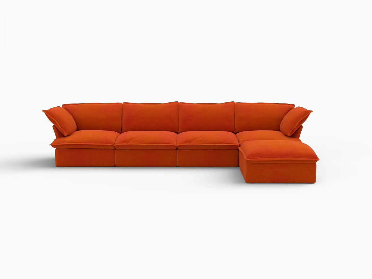 Sofá modular Deluxe Cloud de 4 plazas en forma de L | 5 piezas (incluye 1 otomana), tela de terciopelo, otomana de almacenamiento