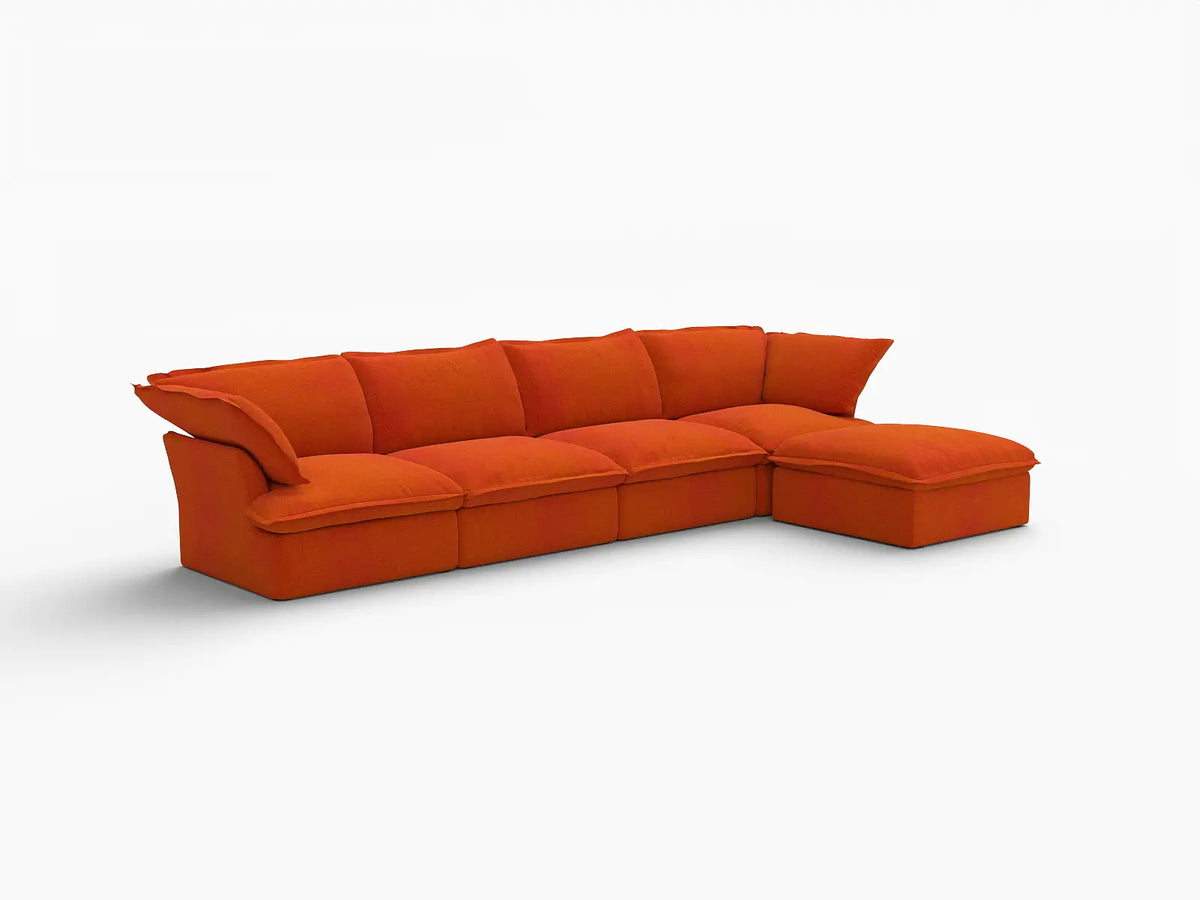 Sofá modular Deluxe Cloud de 4 plazas en forma de L | 5 piezas (incluye 1 otomana), tela de terciopelo, otomana de almacenamiento