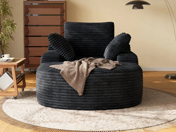 Essential 1-Seater Black Small Space Single Sofa | 1-Piece, Corduroy Fabric, Chaise-Style Comfort, Compact Design