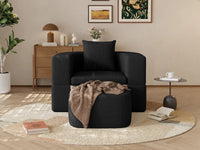 Essential 1-Seater Black Small Space Single Sofa | Teddy Velvet Fabric, Includes Ottoman, Convertible Sleeper Design