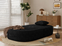 Essential 1-Seater Black Small Space Single Sofa | Teddy Velvet Fabric, Includes Ottoman, Convertible Sleeper Design