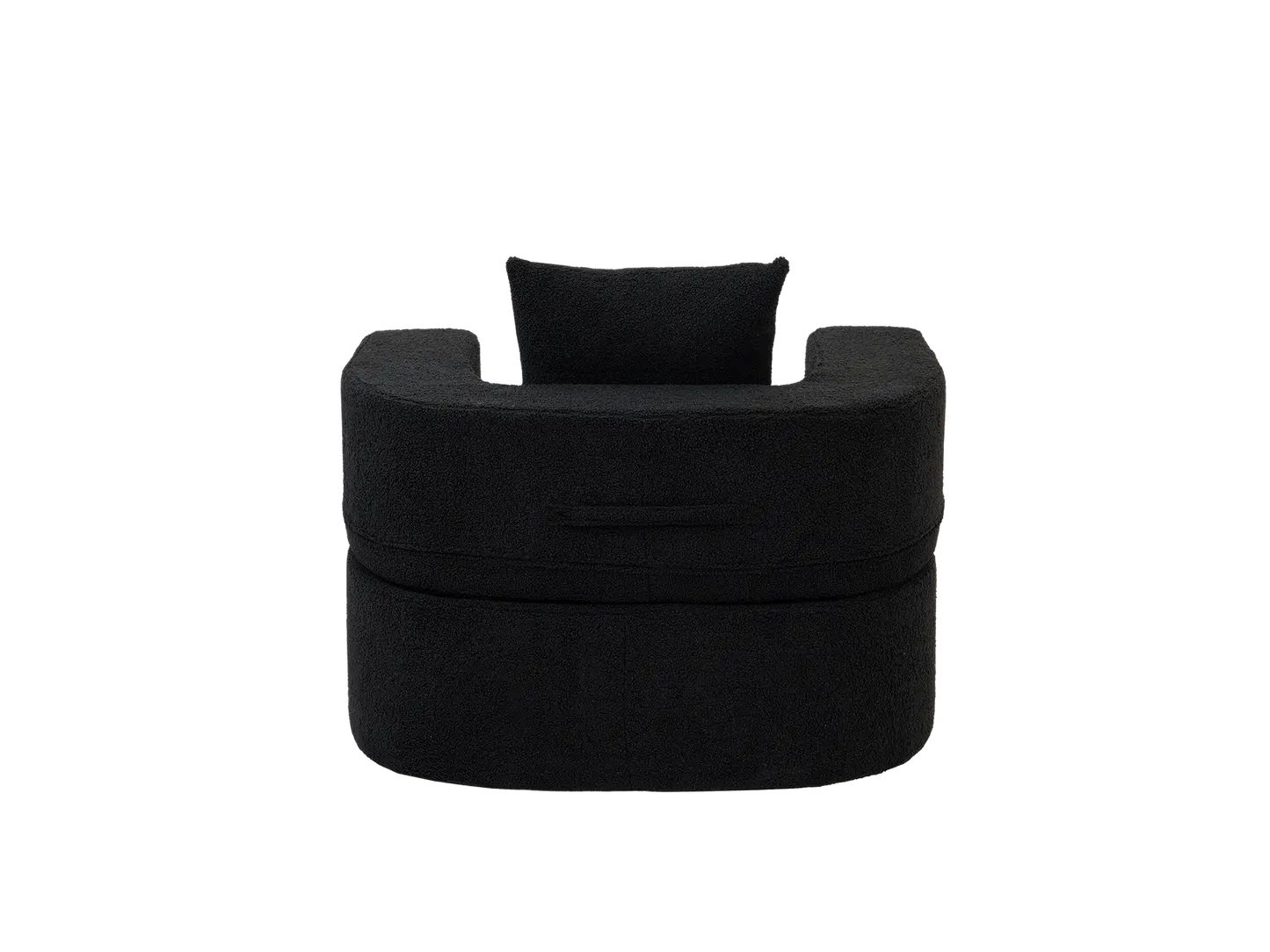 Essential 1-Seater Black Small Space Single Sofa | Teddy Velvet Fabric, Includes Ottoman, Convertible Sleeper Design