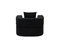 Essential 1-Seater Black Small Space Single Sofa | Teddy Velvet Fabric, Includes Ottoman, Convertible Sleeper Design