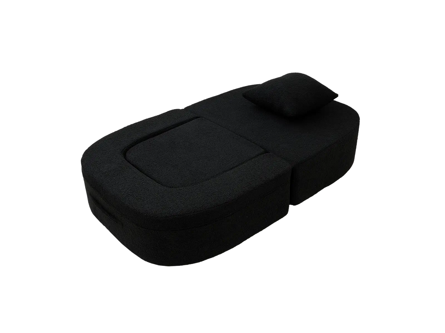 Essential 1-Seater Black Small Space Single Sofa | Teddy Velvet Fabric, Includes Ottoman, Convertible Sleeper Design