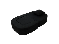 Essential 1-Seater Black Small Space Single Sofa | Teddy Velvet Fabric, Includes Ottoman, Convertible Sleeper Design