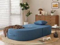 Essential 1-Seater Blue Small Space Single Sofa | Teddy Velvet Fabric, Includes Ottoman, Convertible Sleeper Design
