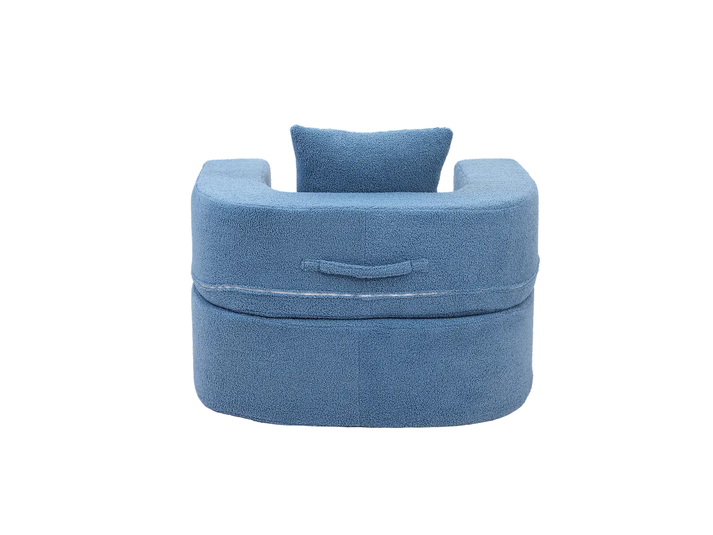 Essential 1-Seater Blue Small Space Single Sofa | Teddy Velvet Fabric, Includes Ottoman, Convertible Sleeper Design