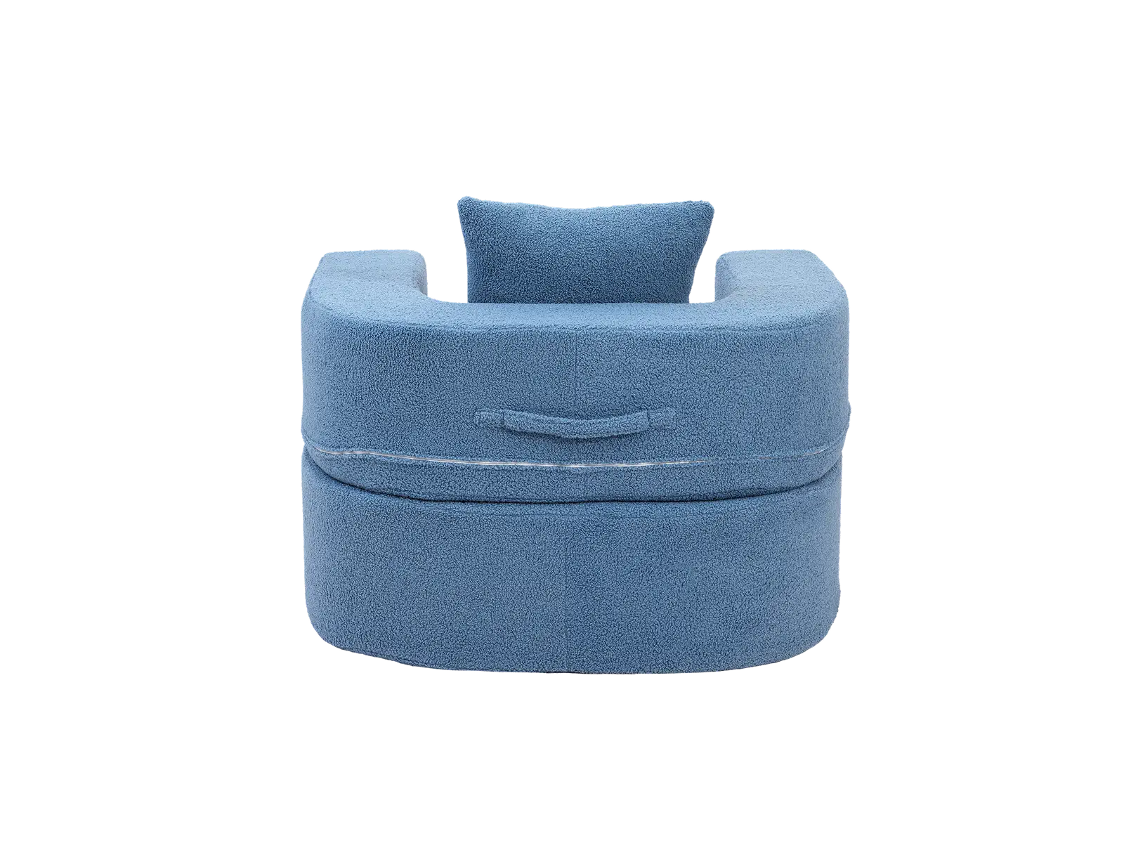 Essential 1-Seater Blue Small Space Single Sofa | Teddy Velvet Fabric, Includes Ottoman, Convertible Sleeper Design