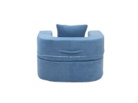 Essential 1-Seater Blue Small Space Single Sofa | Teddy Velvet Fabric, Includes Ottoman, Convertible Sleeper Design