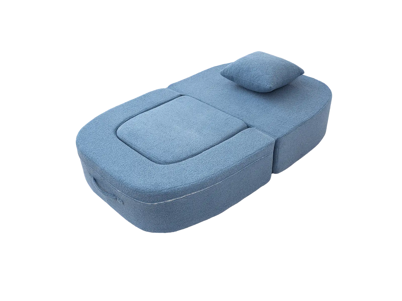 Essential 1-Seater Blue Small Space Single Sofa | Teddy Velvet Fabric, Includes Ottoman, Convertible Sleeper Design